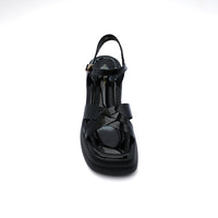 Faux Leather Platform Sole Block Heel Sandals Woman 8888 Black