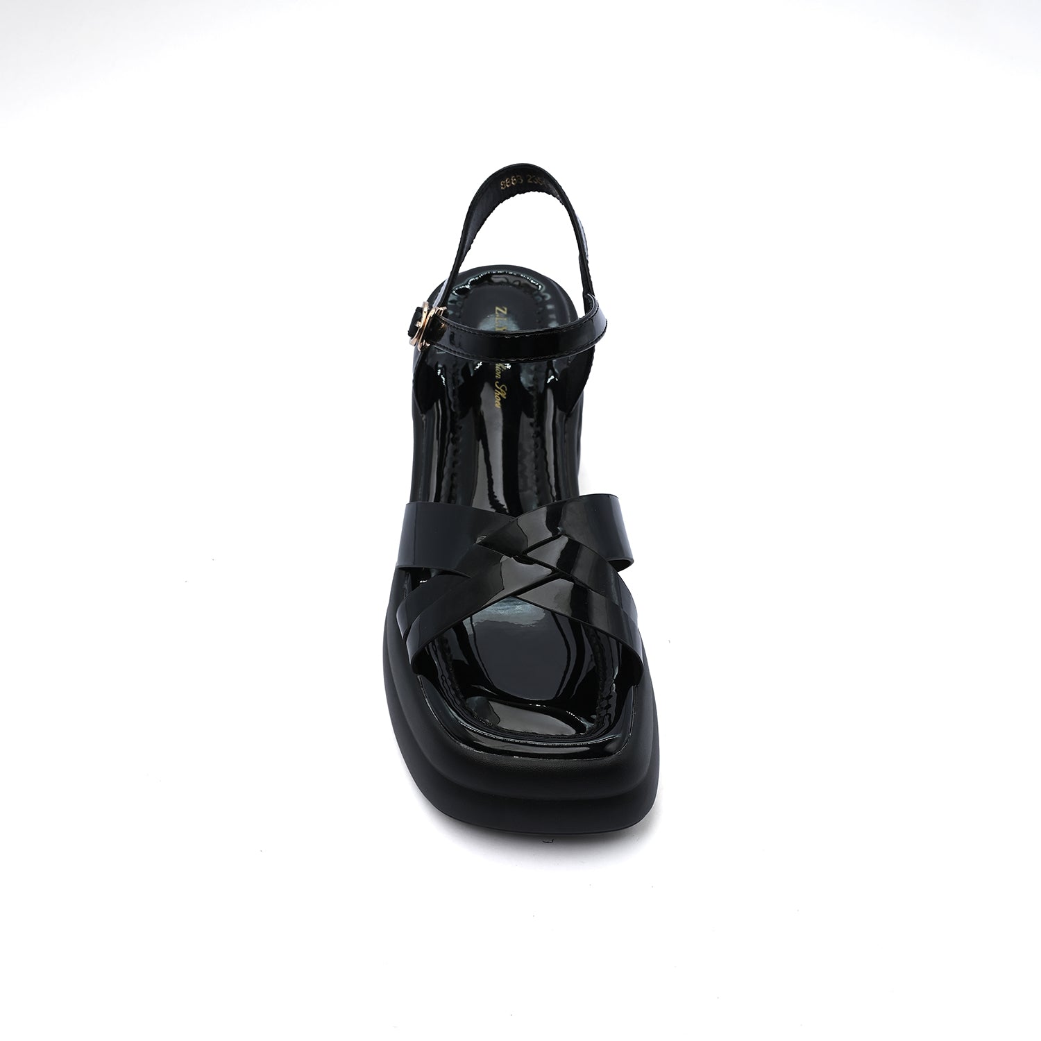 Faux Leather Platform Sole Block Heel Sandals Woman 8888 Black