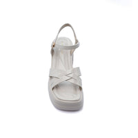 Faux Leather Platform Sole Block Heel Sandals Woman 8888 Beige