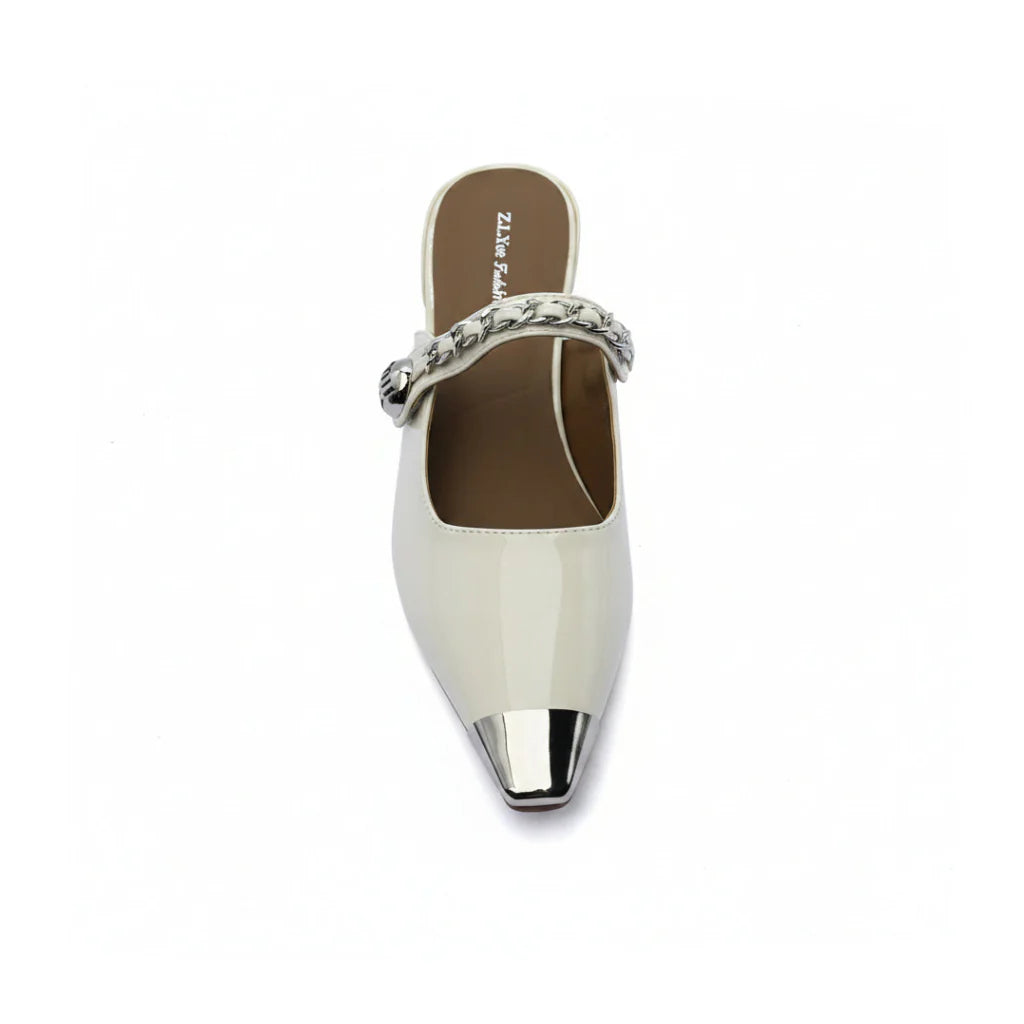 Patent Leather Pointed Stiletto Heels Open back Woman 25182 Beige