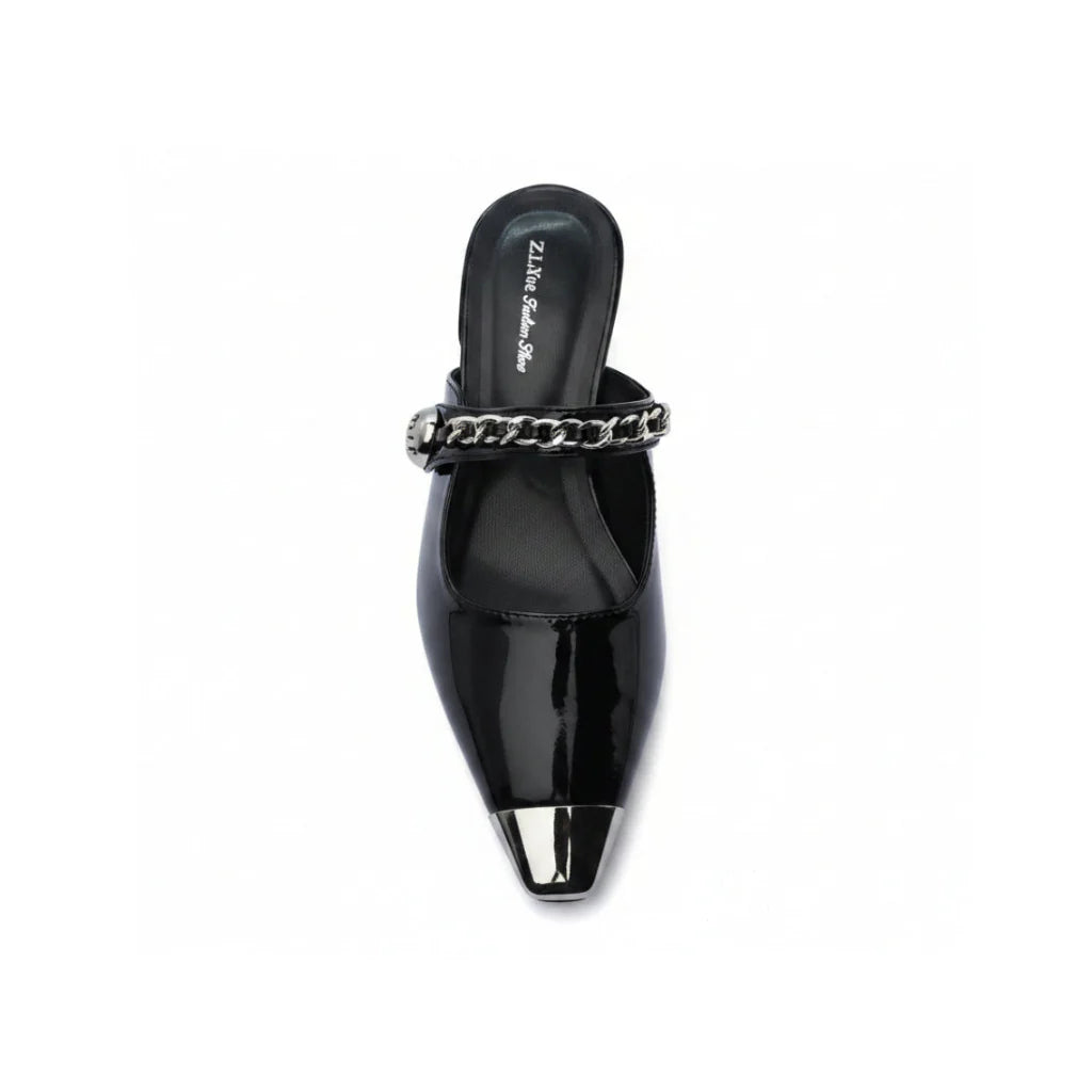 Patent Leather Pointed Stiletto Heels Open back Woman 25182 Black