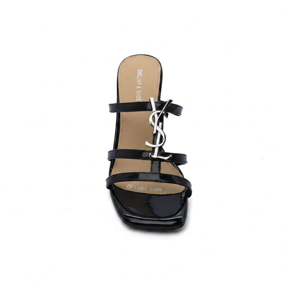 Faux Leather Sole Block Sandal High heels Woman 898-5 Black