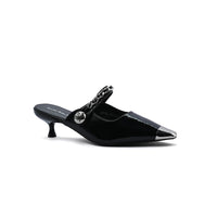 Patent Leather Pointed Stiletto Heels Open back Woman 25182 Black