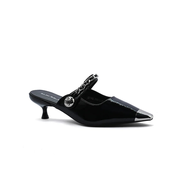 Patent Leather Pointed Stiletto Heels Open back Woman 25182 Black