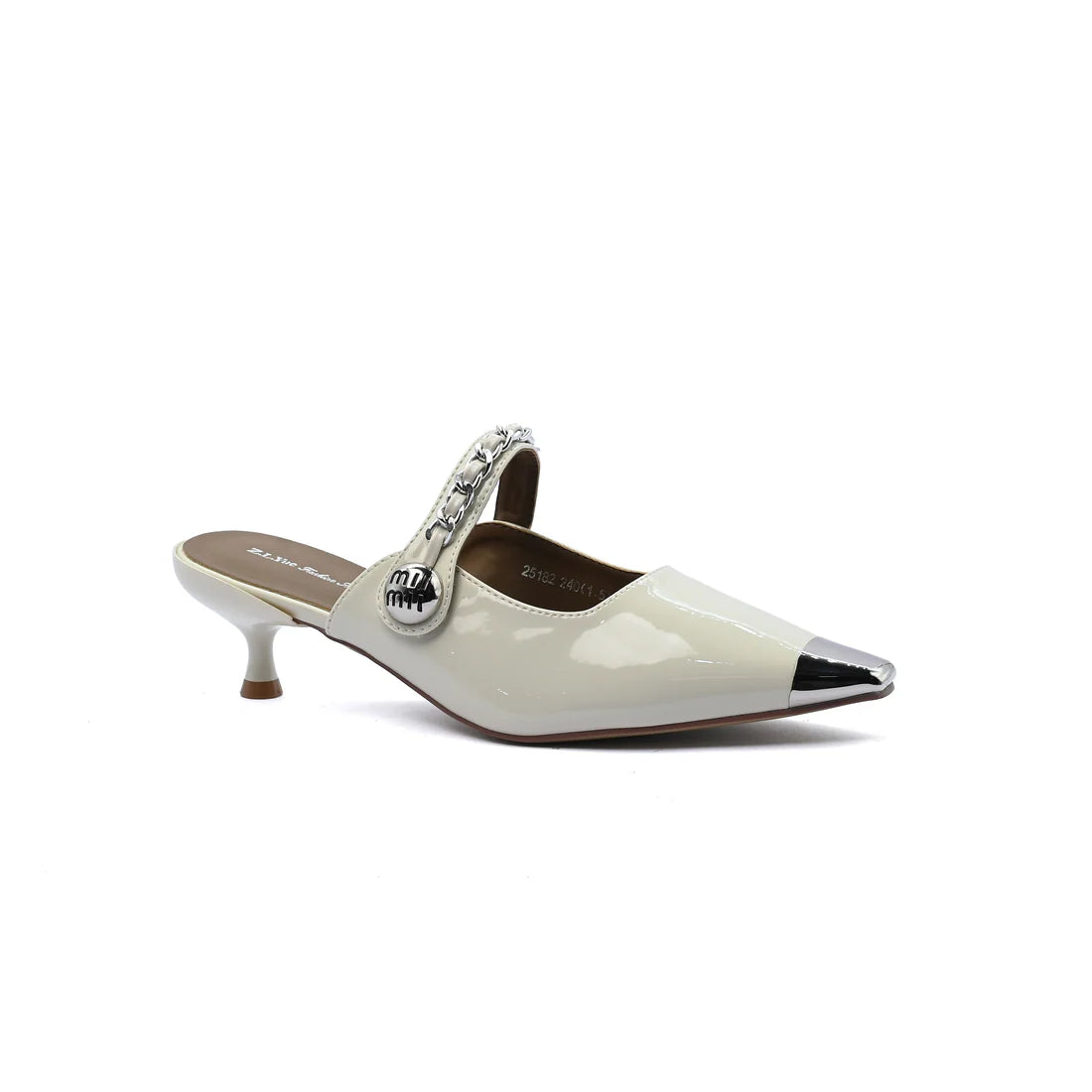 Patent Leather Pointed Stiletto Heels Open back Woman 25182 Beige