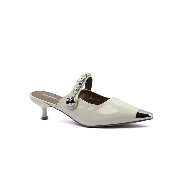 Patent Leather Pointed Stiletto Heels Open back Woman 25182 Beige