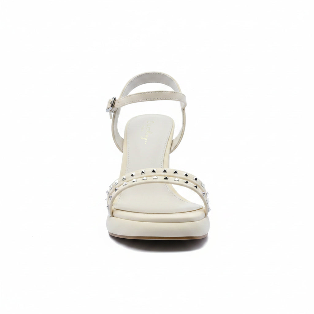 Faux Leather Platform Sole Block Heel Sandals Woman L2238 Beige