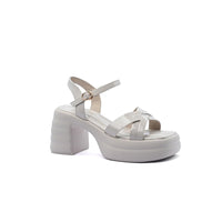 Faux Leather Platform Sole Block Heel Sandals Woman 8888 Beige