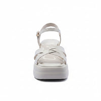 Faux Leather Platform Sole Block Heel Sandals Woman 8888 Beige