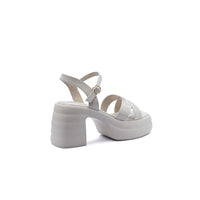 Faux Leather Platform Sole Block Heel Sandals Woman 8888 Beige