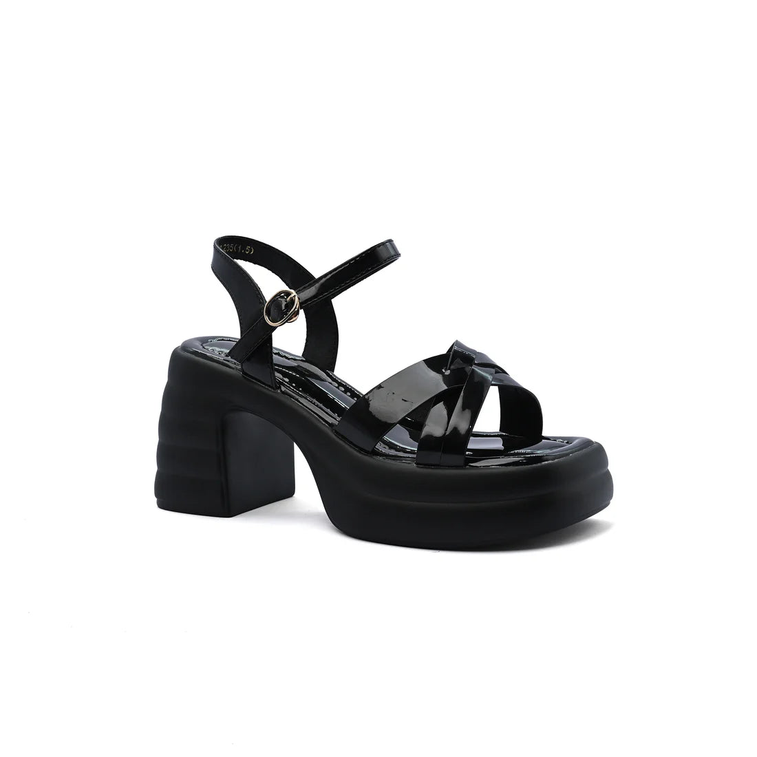 Faux Leather Platform Sole Block Heel Sandals Woman 8888 Black