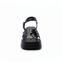 Faux Leather Platform Sole Block Heel Sandals Woman 8888 Black