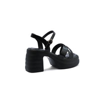 Faux Leather Platform Sole Block Heel Sandals Woman 8888 Black