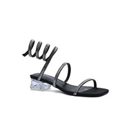Rhinestone Strap Low Heel Sandals Woman 25212 Black