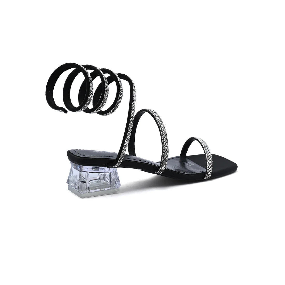 Rhinestone Strap Low Heel Sandals Woman 25212 Black