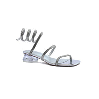Rhinestone Strap Low Heel Sandals Woman 25212 Silver