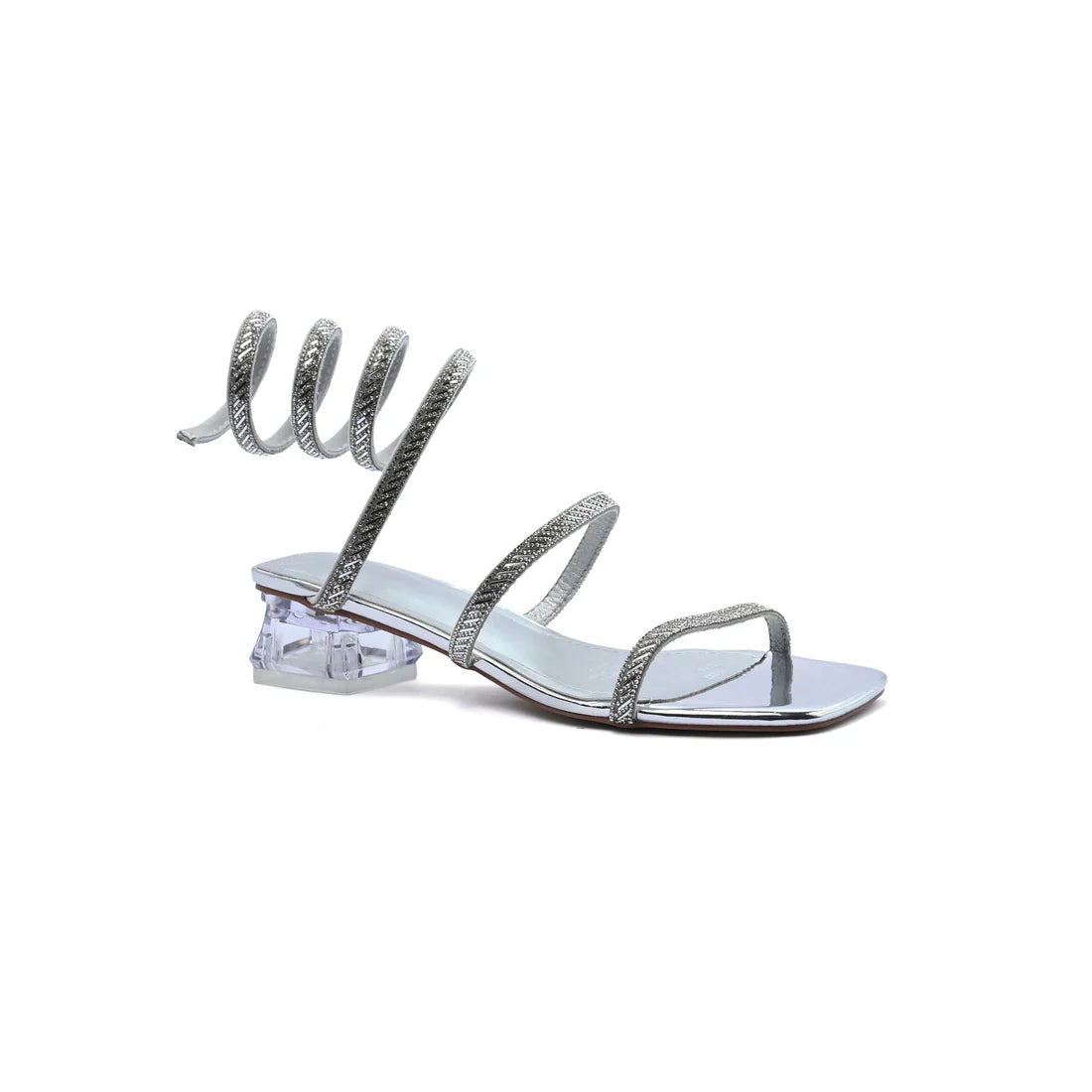 Rhinestone Strap Low Heel Sandals Woman 25212 Silver