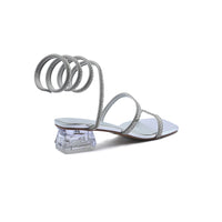 Rhinestone Strap Low Heel Sandals Woman 25212 Silver