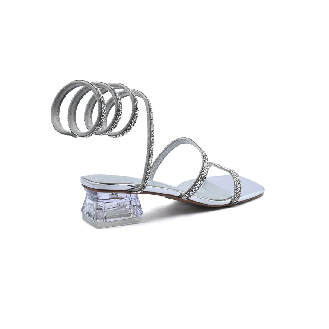 Rhinestone Strap Low Heel Sandals Woman 25212 Silver