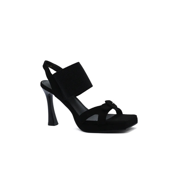 Elastic Band Platform Gladiator Sandals Square Toe Woman 6603 Black