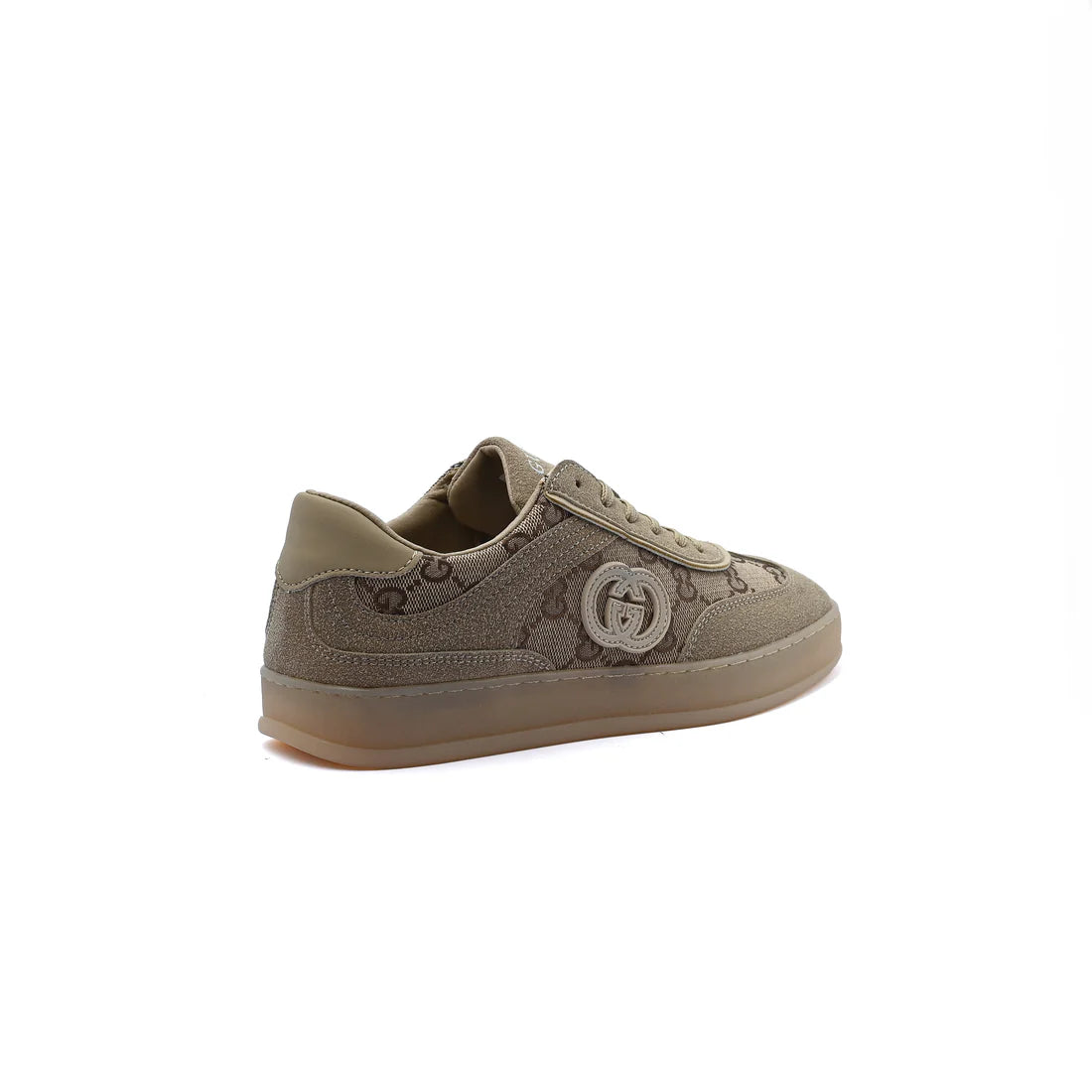 Gucci Interlocking G Suede Canvas Sneakers Woman GU-26 Dark Beige