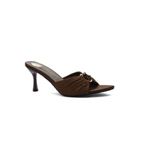 Saint Laurent Jerry 60 Mules Satin High Heel Sandals Elegant Commuter Woman VI-199 Brown