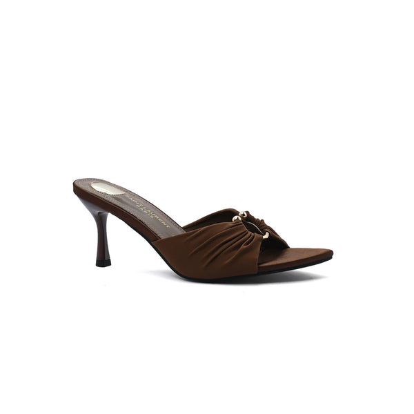 Saint Laurent Jerry 60 Mules Satin High Heel Sandals Elegant Commuter Woman VI-199 Brown