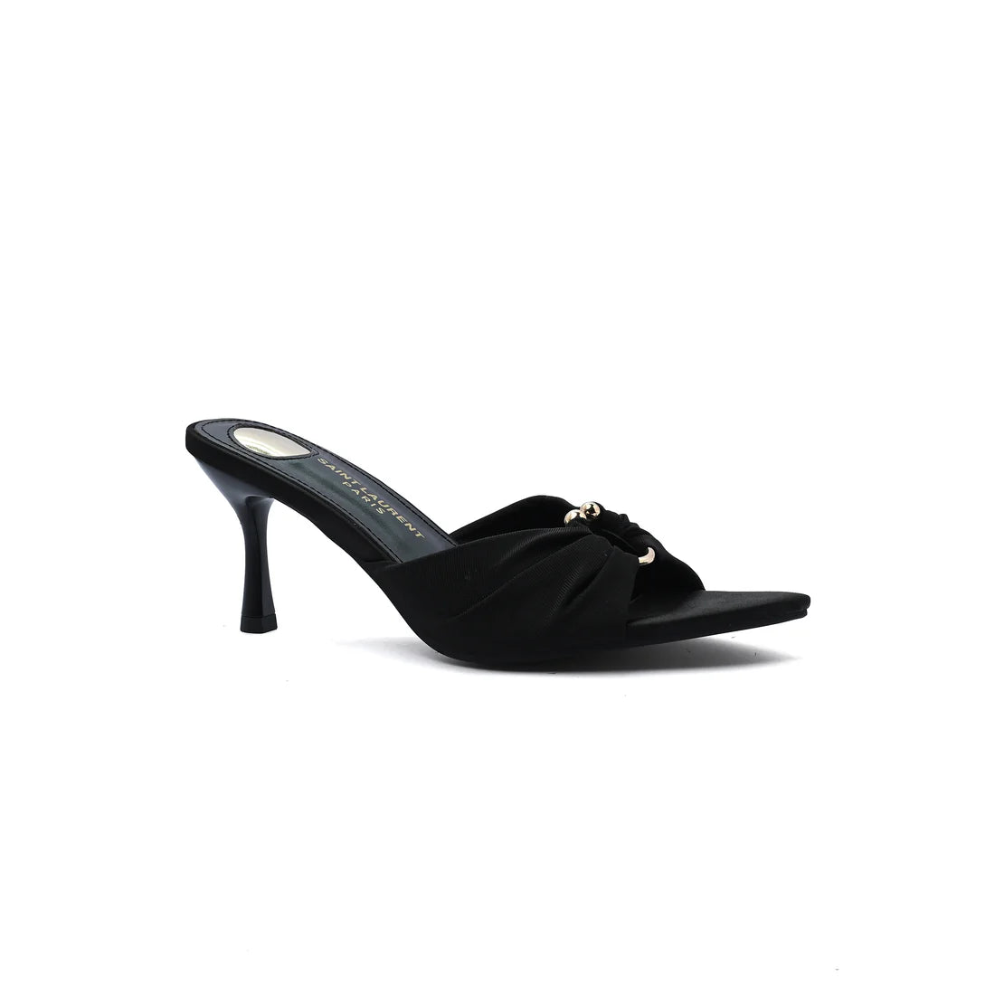 Saint Laurent Jerry 60 Mules Satin High Heel Sandals Elegant Commuter Woman VI-199 Black