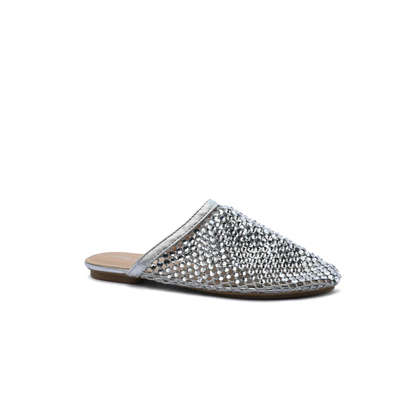 SCHUTZ SHOES Crystal-Embellished Mesh Flat Mules Woman EM-71 Silver