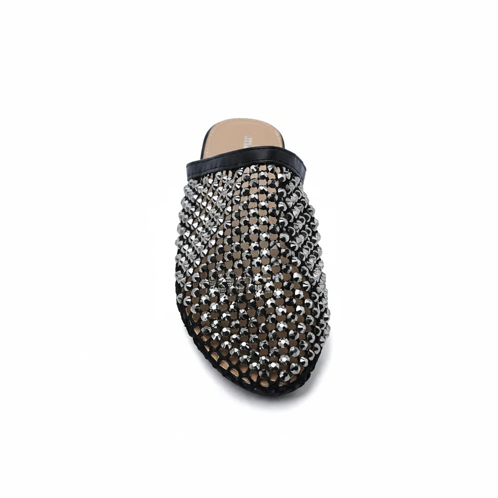 SCHUTZ SHOES Crystal-Embellished Mesh Flat Mules Woman EM-71 Black