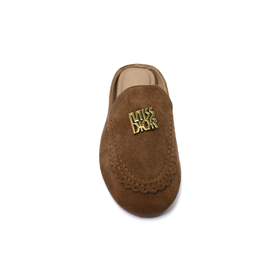 Miss Dior logo plaque trim Loafers Slip-On Mules Woman EM-73 Camel