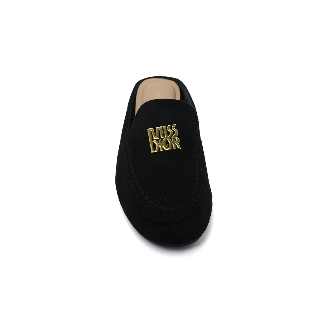 Miss Dior logo plaque trim Loafers Slip-On Mules Woman EM-73 Black