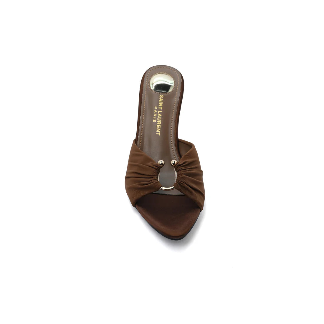 Saint Laurent Jerry 60 Mules Satin High Heel Sandals Elegant Commuter Woman VI-199 Brown