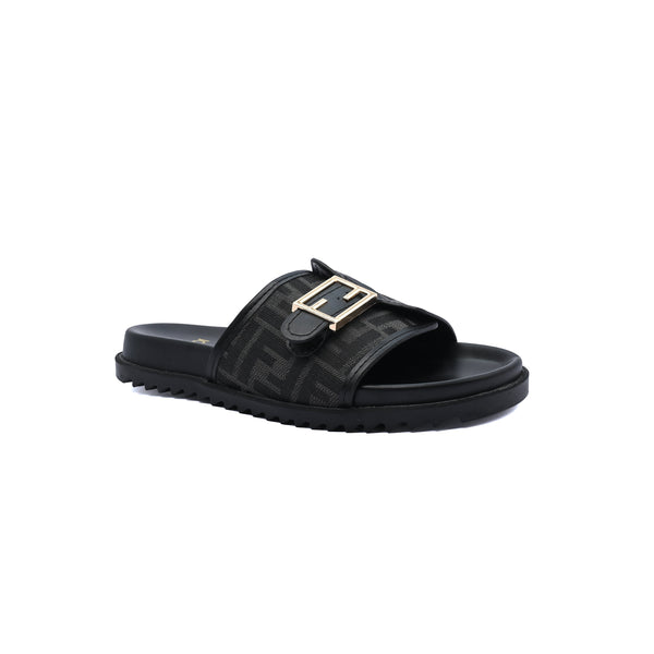 Fendi Slide Bucket Buckle Flat Slide Slipper Woman F1892-113 Black