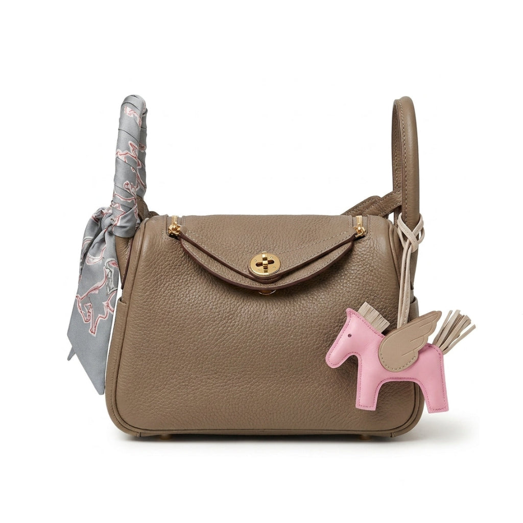 Hermès Etoupe Clemence Mini Bag Lindy 20 Gold Hardware Length 13 cm - Width 19 cm Mirror Woman H278 Khaki