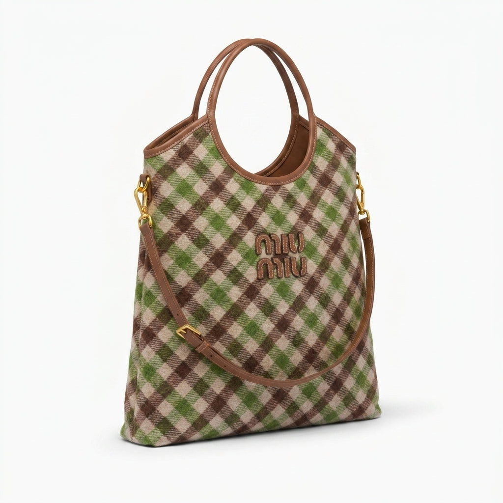 Miu Miu Ivy canvas and leather bag for Women Mirror Length 40 cm - Width 32 cm 2582 Brown