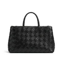 Weaved oil waxed calf leather handle shoulder tote Bag Mirror Length 23 cm - Width 42 cm Woman Y9113 Black