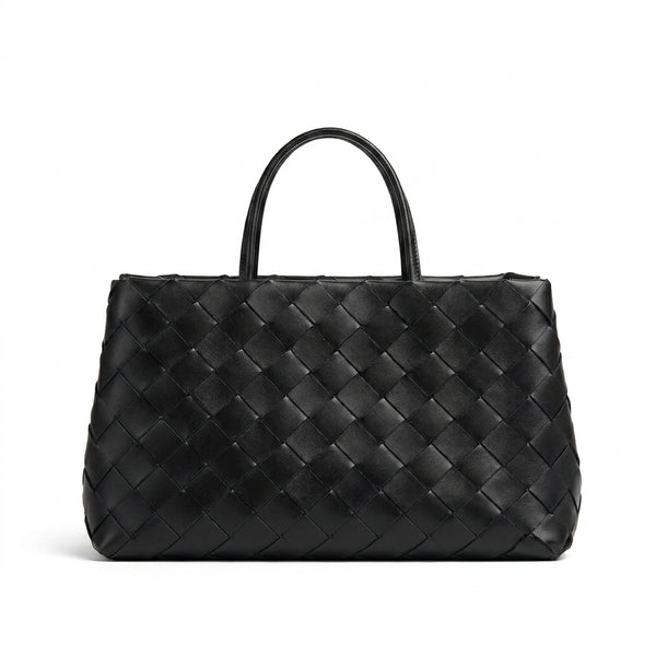 Weaved oil waxed calf leather handle shoulder tote Bag Mirror Length 23 cm - Width 42 cm Woman Y9113 Black