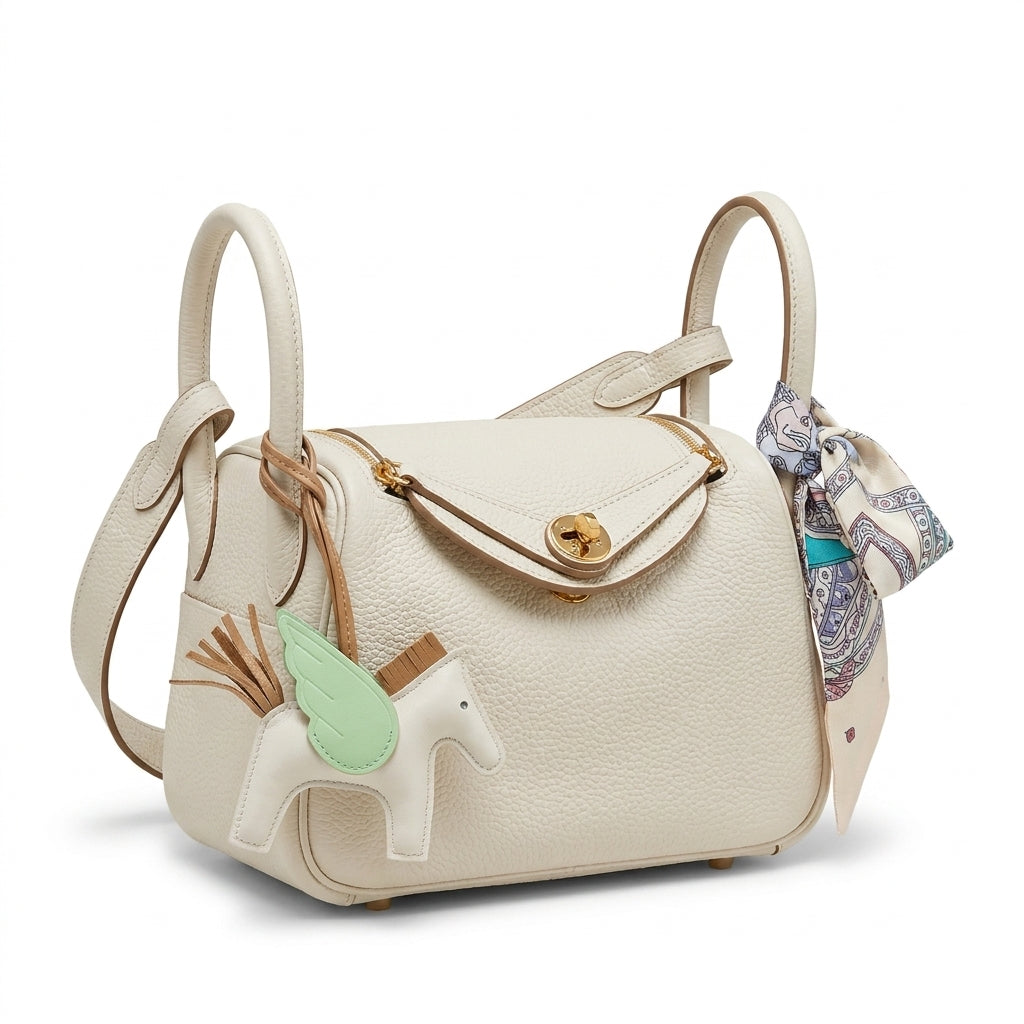 Hermès Etoupe Clemence Mini Bag Lindy 20 Gold Hardware Length 13 cm - Width 19 cm Mirror Woman H278 Off-White