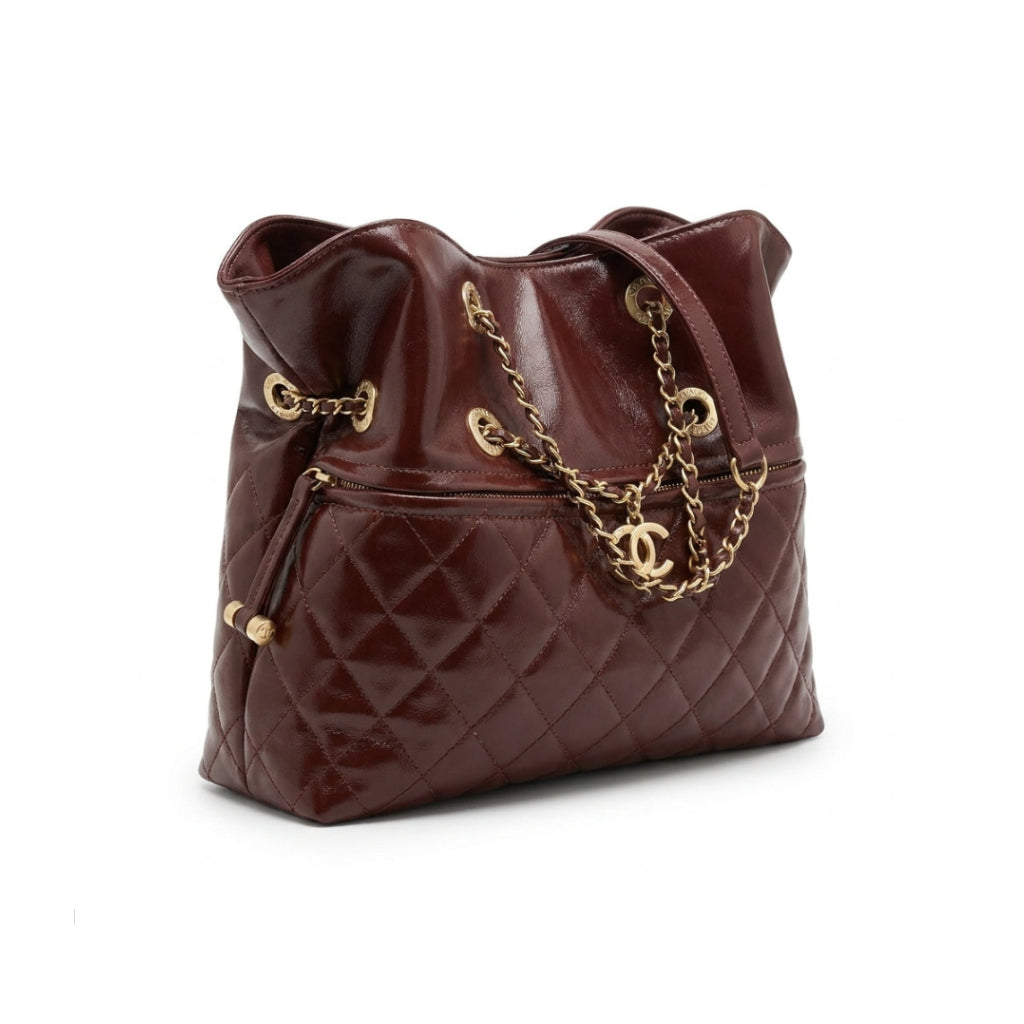 Chanel Quilted Leather Drawstring Shopping Tote Bag Mirror Woman Length 25 cm - Width 30 cm AS6111 Coffee