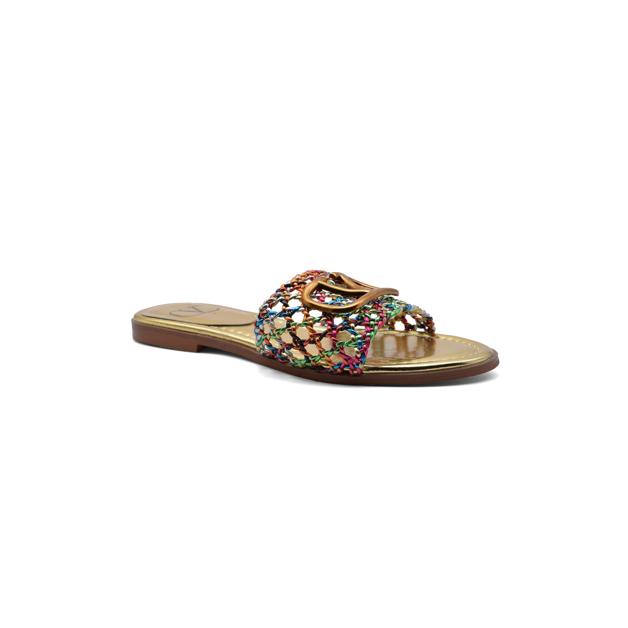 Valentino Garavani Vlogo Signature Slides Nero Flats 3115 Gold