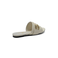 Chanel Leather Pearl Crystal CC Logo Slide Mules Ivory Slipper Woman 51156 White