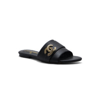 Chanel Leather Pearl Crystal CC Logo Slide Mules Ivory Slipper Woman 51156 Black