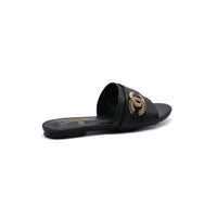 Chanel Leather Pearl Crystal CC Logo Slide Mules Ivory Slipper Woman 51156 Black