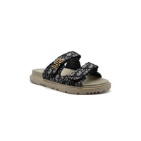 Christian Dior Textured with Gold Accents Oblique Raffia Chambray Jacquard Dioract Sandals Woman 16888-2 Navy