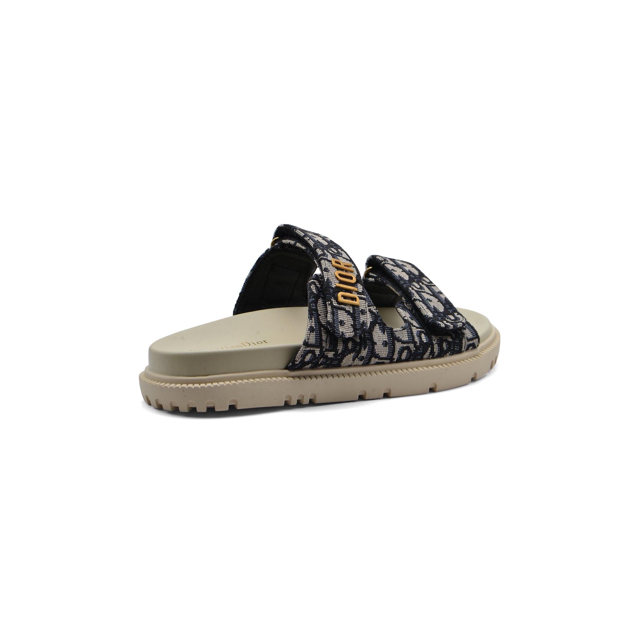 Christian Dior Textured with Gold Accents Oblique Raffia Chambray Jacquard Dioract Sandals Woman 16888-2 Navy