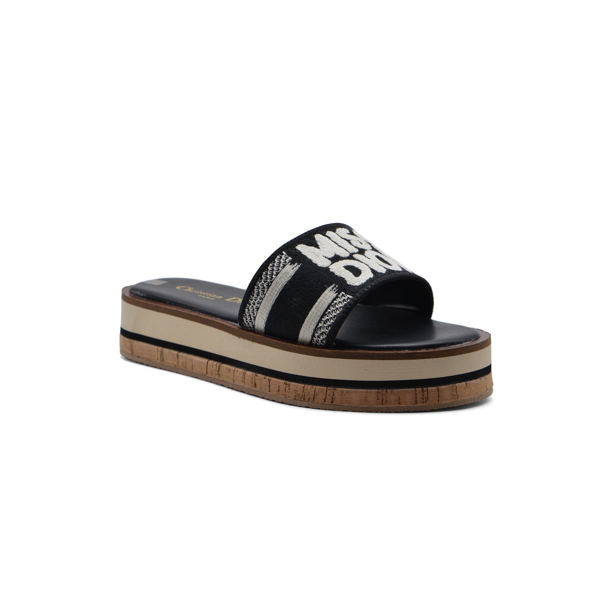 Christian Dior Dway Canvas Platform Raffia Chambray Jacquard Dioract Sandals Woman 2393 Black