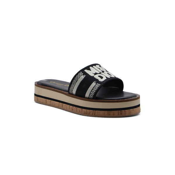 Christian Dior Dway Canvas Platform Raffia Chambray Jacquard Dioract Sandals Woman 2393 Black