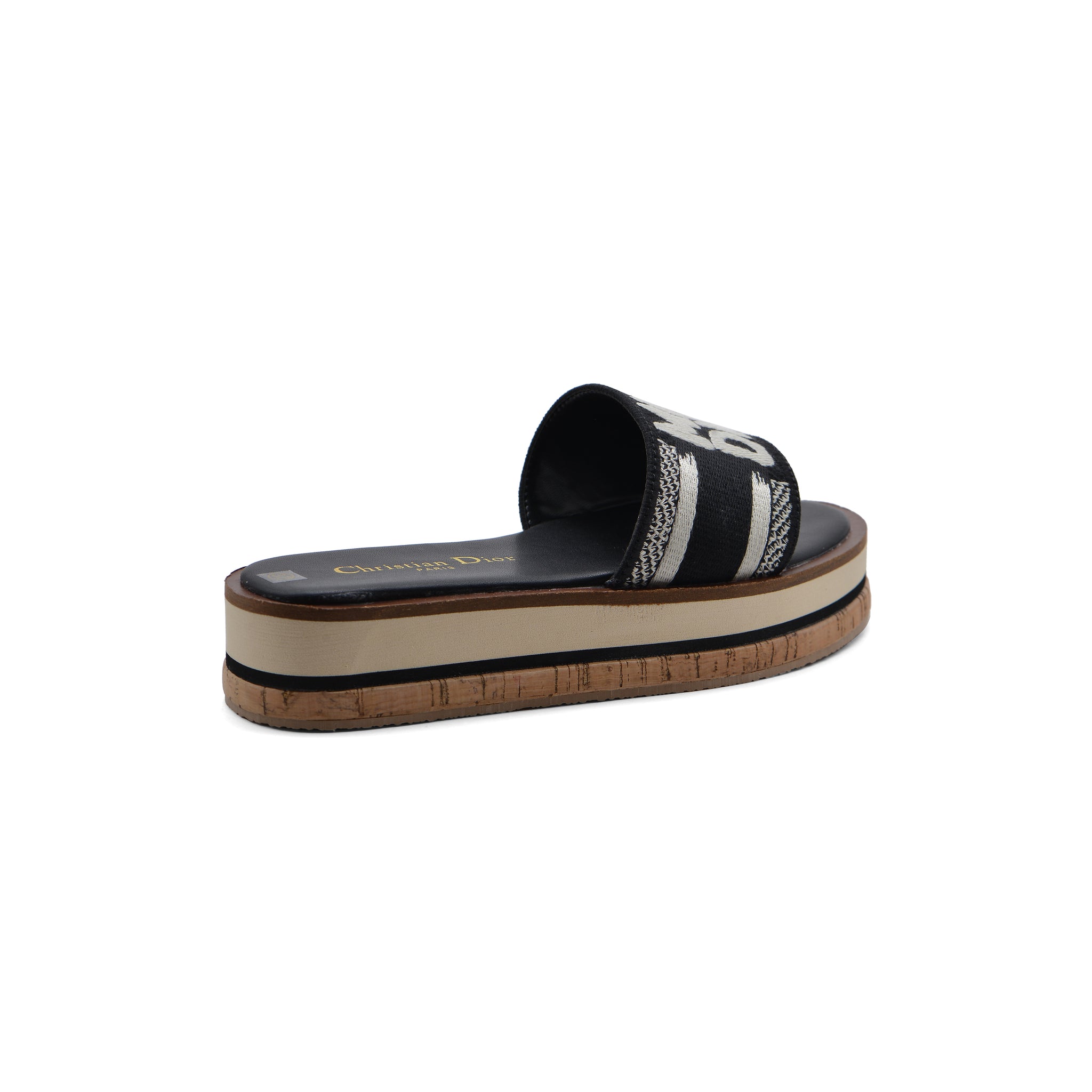 Christian Dior Dway Canvas Platform Raffia Chambray Jacquard Dioract Sandals Woman 2393 Black