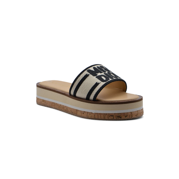 Christian Dior Dway Canvas Platform Raffia Chambray Jacquard Dioract Sandals Woman 2393 Beige